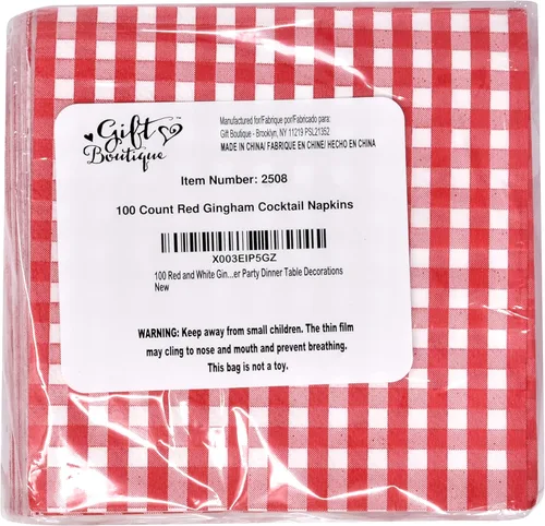 Vista 8 de Gift Boutique 100 servilletas de cóctel a cuadros rojos y blancos desechables de papel a cuadros para bebidas de postre para picnic de verano