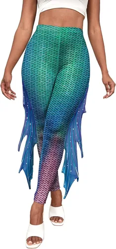 Leggings de sirena con estampado de yoga para mujer, talla grande, pantalones de cintura alta, pantalones de disfraz de Halloween