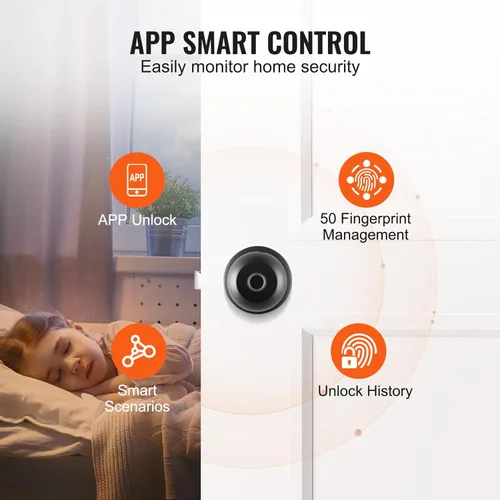 Vista 3 de VEVOR Pomo de puerta inteligente, cerradura inteligente de huellas dactilares con control de aplicación, cerradura biométrica de puerta Bluetooth