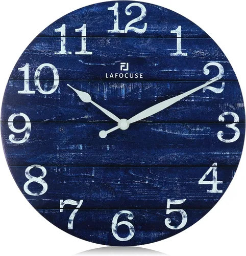 Vista 11 de Lafocuse Relojes de pared negros silenciosos de 12 pulgadas para decoración de cocina, sala de estar, reloj de pared rústico de madera, funciona