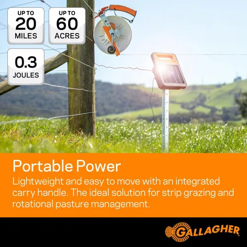 Vista 4 de Gallagher S30 Cargador solar eléctrico para vallas Cargador solar para vallas para ganado, caballos, cabras, pequeños pastos, control
