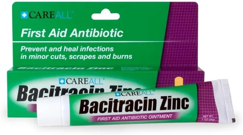 CareAll Ungüento antibiótico de zinc con bacitracina de 1 oz. Ungüento de primeros auxilios para prevenir y curar infecciones por cortes menores,