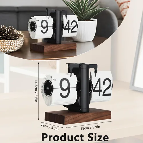 Vista 3 de FOSA Reloj de escritorio abatible, reloj de mesa retro vintage, reloj de mesa de escritorio digital con números grandes, base de madera para sala