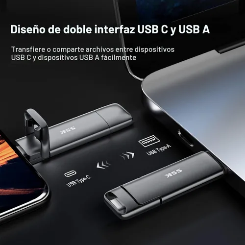 Vista 3 de SSK 1TB USB Drive, SSD externo rápido de 550MB/s de doble unidad 2 en 1 tipo C+ A USB3.2 Gen2 unidad SSD de estado sólido en formato lápiz