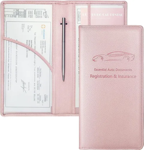 Titular de registro y seguro de automóvil Yarnic, titular de tarjeta de registro y seguro de automóvil de cuero PU, soporte de documentos de Rosa