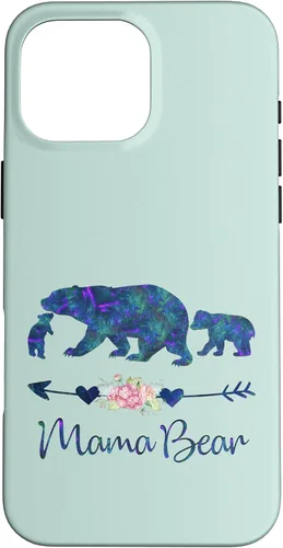 Vista 19 de Teal Blue Purple Floral Mama Bear and Two Cubs Green Mint Case for iPhone 16