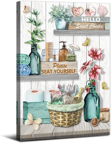 Vista 15 de Decoración de pared de baño de color morado, cuadros rústicos de flores de lavanda, arte de pared de baño, granja, relajarse, siéntate, arte