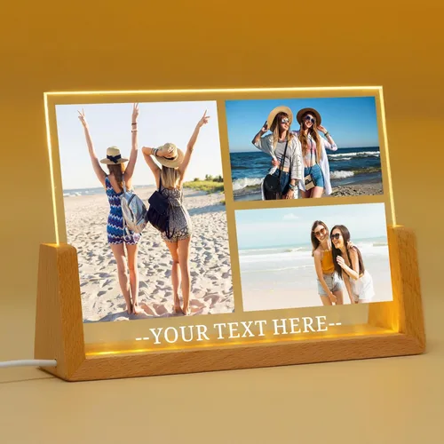Vista 17 de Marco de fotos personalizado con foto, placa acrílica personalizada con base de luz nocturna LED, regalos de cumpleaños de aniversario para familia