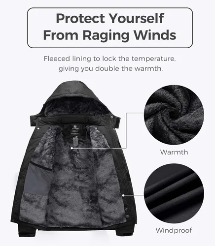 Vista 3 de Wantdo - Chaqueta de esquí impermeable con capucha, cálida, resistente al viento, la lluvia y el invierno, para hombre