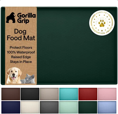 Vista 22 de GORILLA GRIP Alfombrilla para mascotas 100% impermeable con bordes elevados de silicona sin BPA, alfombrillas para comida de gatos y perros que
