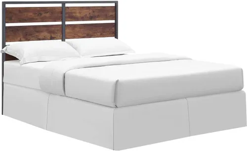 Vista 3 de Walker Edison Cabecero de cama Queen con listones de metal rústico y madera, marco de cama para dormitorio, Queen, madera recuperada