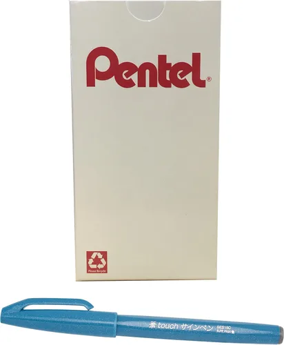 Vista 18 de Bolígrafo con punta de pincel Pentel, tinta ocre. Caja de 12 (SES15 C-Y), Azul