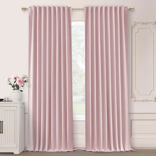 Vista 47 de SHINELAND Cortinas opacas de 102 pulgadas para sala de estar, cortinas opacas con pestaña trasera de 102 pulgadas de largo para dormitorio