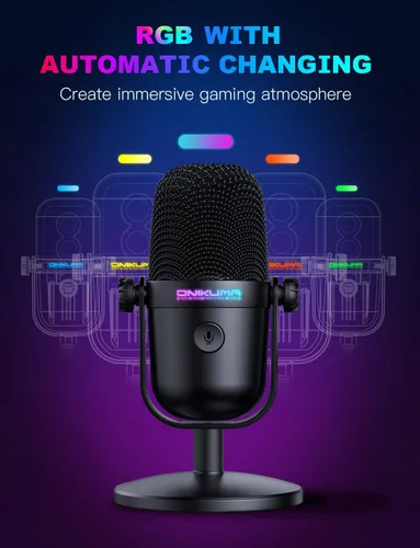 Vista 6 de Micrófono para juegos con cancelación de ruido y botón de silencio, micrófono de condensador USB para transmisión/grabación, diseño ultracompacto