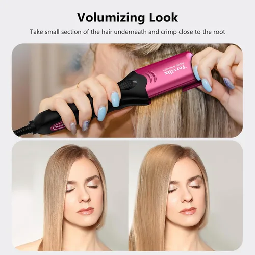 Vista 3 de Terviiix Plancha de pelo con crimpadora de 4 placas intercambiables, plancha prensadora para cabello con queratina y aceite de argán para mujeres