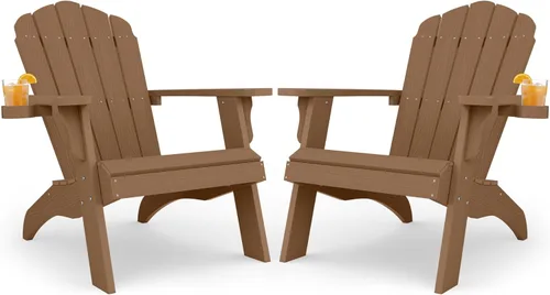 Vista 26 de YEFU Silla Adirondack de gran tamaño con soporte para tazas, silla para fogata de plástico para exteriores, resistente a la intemperie, silla