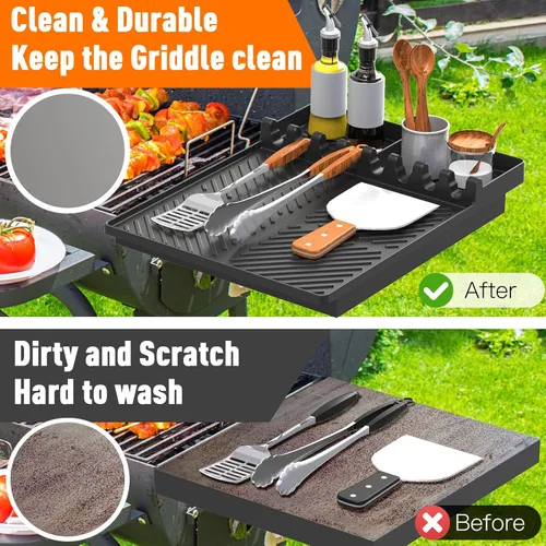 Vista 4 de Alfombrilla de parrilla de silicona compatible con Blackstone, herramientas de plancha de silicona con almohadilla para goteo, alfombrilla