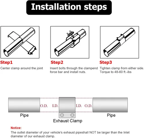 Vista 5 de BESULEN Abrazadera de escape de 2 pulgadas, 2 piezas de abrazadera de banda de junta de tope, abrazadera de banda de silenciador de acero inoxidable