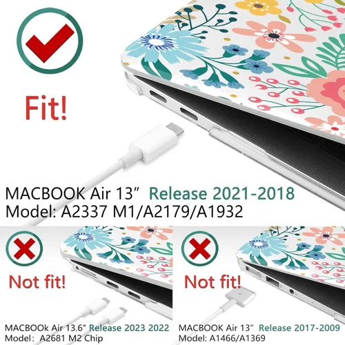 Vista 9 de TWOLSKOO Funda para MacBook Air de 13,3 pulgadas (versión antigua 2018-2021, modelos: M1 A2337, A2179, A1932) - Carcasa rígida con protector de Flor