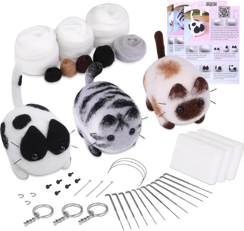 Kit de fieltro de aguja Mayboos, kit de iniciación de fieltro de lana con 3 piezas con instrucciones, estera de espuma para fieltro y suministro de