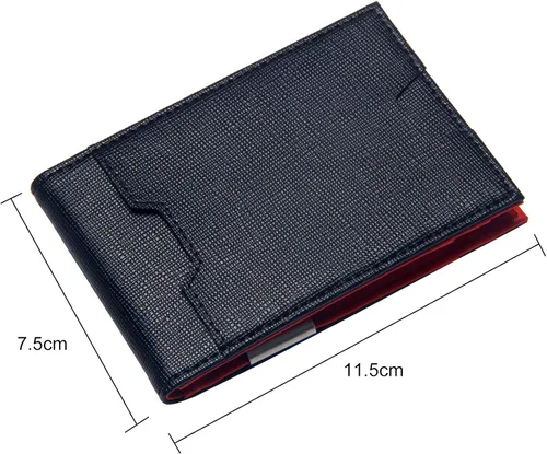 Vista 4 de Cartera plegable para hombre con clip para dinero bolsillo frontal minimalista de cuero con bloqueo RFID