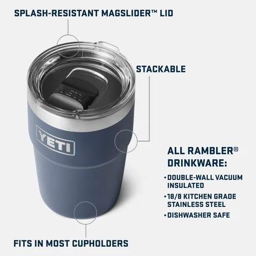 Vista 2 de YETI Rambler - Vaso apilable de 16 onzas, aislado al vacío, de acero inoxidable con tapa MagSlider Stackable, Vacuum Insulated, MagSlider Lid