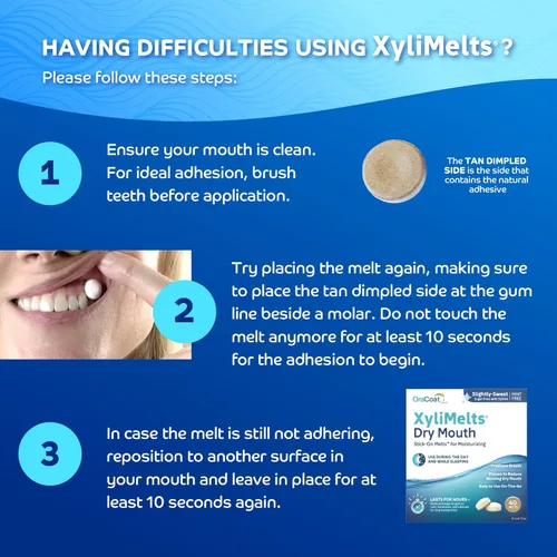 Vista 3 de Oracoat XyliMelts - Discos hidratantes para la boca seca, sin azúcar con xilitol, 40 unidades, sabor ligeramente dulce, alivio de 8 horas