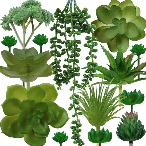 Plantas suculentas verdes, 14 suculentas falsas verdes, mini suculentas artificiales para el hogar, terrario, pared, jardín, oficina, decoración