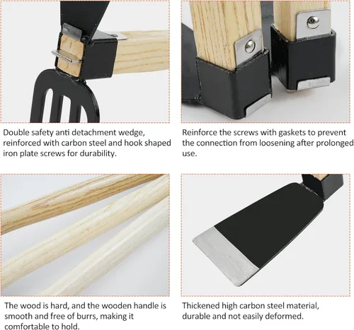 Vista 6 de Herramienta de jardín de mano, azada con mango de madera corto, herramienta de mano para excavar el jardín, ideal para aflojar o desherbar el suelo