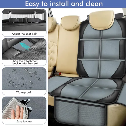 Vista 5 de Fundas protectoras de asiento de automóvil para niños, tela 600D, impermeable, antideslizante, acolchado más grueso con bolsillos de almacenamiento