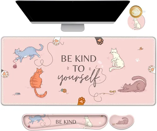 Vista 35 de Juego de alfombrillas de mouse grandes para juegos, 4 en 1, alfombrilla de escritorio extendida para teclado con reposamuñecas, alfombrilla de mouse