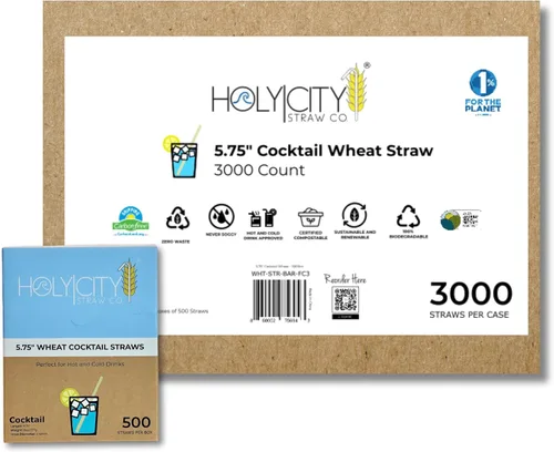 Vista 12 de Pajitas de tallo de trigo de cóctel de alta calidad, 100 unidades, 5.75 pulgadas, 100% biodegradables, 100% a base de plantas, nunca se empañan, sin