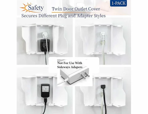 Vista 3 de Safety Innovations Caja de seguridad para enchufes a prueba de bebés de doble puerta para enchufes a prueba de bebés, más espacio