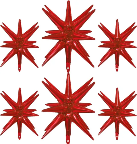 Vista 12 de 6 globos de papel de aluminio de estrella azul de una pieza de 14 puntas con cono de estrella 4D, globo de Mylar de 22 pulgadas, Navidad