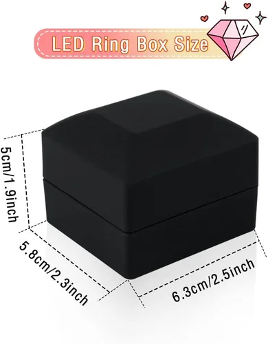 Vista 6 de iSuperb Caja de anillo con luces LED, 2 unidades, para propuestas, compromisos, bodas, regalos (paquete de 2 unidades, negro)