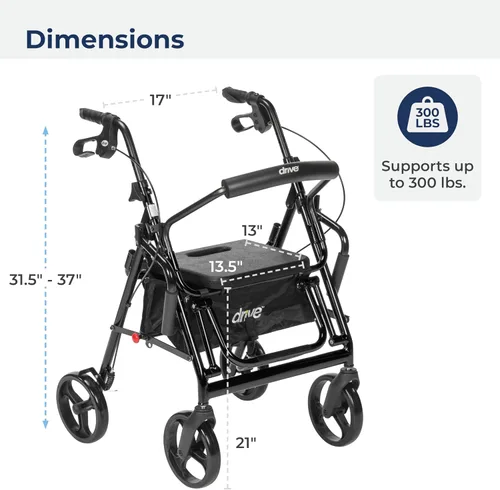 Vista 4 de Drive Medical 795BK Duet Silla de Transporte Plegable y Andador, Negro El combo de silla de ruedas y andador con ruedas plegable Duet ofrece un