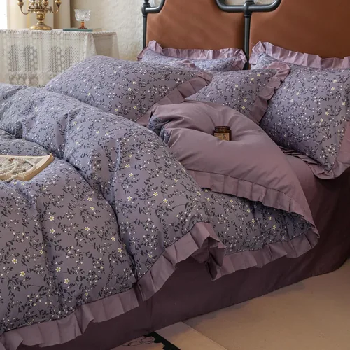 Vista 17 de VM VOUGEMARKET Juego de Funda de Consolador Romántica con Volantes Twin Estilo Princesa para Niñas Juego de Ropa de Cama de Flores Moradas