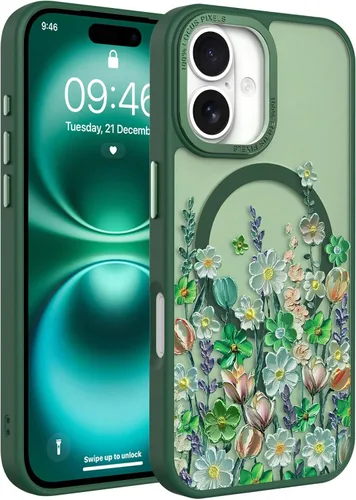 Vista 56 de Funda magnética mejorada de 6.7 pulgadas para iPhone 14 Plus con protector de pantalla [compatible con MagSafe] bonito diseño de patrón floral