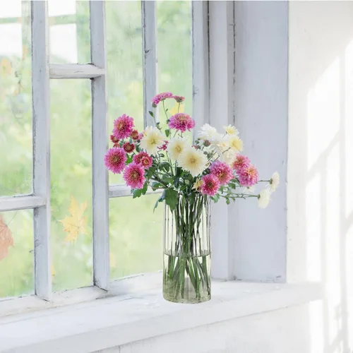 Vista 7 de Gute Jarrones de vidrio de 8 pulgadas para decoración, florero para decoración del hogar, moderno jarrón transparente decorativo para centros