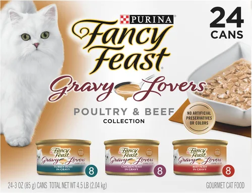Purina Fancy Feast, Paquete de comida gourmet húmeda para gatos, (24), 3 oz en latas, 0