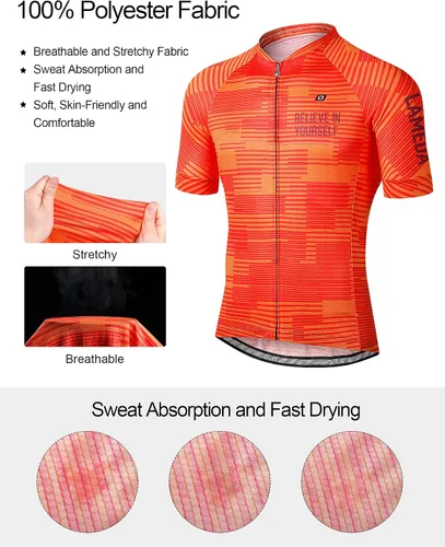 Vista 2 de Camiseta de ciclismo para hombre, transpirable, ligera, manga corta, elástica, con cremallera completa