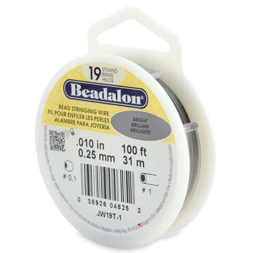 Beadalon - Alambre para collar de cuentas de acero inoxidable (19 hilos, 0,25 mm, brillante, 31 m)