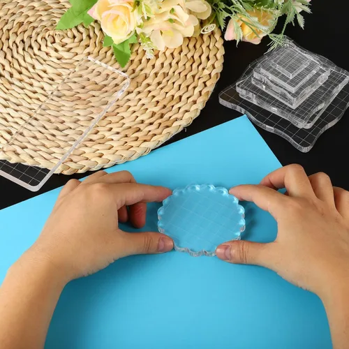 Vista 6 de PATIKIL Bloque de sello acrílico de 2 x 2 pulgadas, bloque de estampado transparente con líneas de cuadrícula, bloques de montaje decorativos