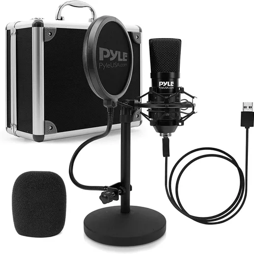 Vista 4 de Kit de grabación de podcasts de micrófono USB, micrófono de condensador cardioide de audio con soporte de escritorio y filtro pop, para juegos, PS4