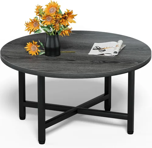 Vista 12 de Mesa de Centro, Mesas de Centro Pequeñas de 23.6", Mesas de Centro Redondas Negras para Sala de Estar, Mesa de Piso para Sentarse en el Suelo, Mesa