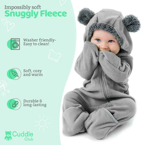 Vista 2 de Enterizo de vellón para bebé, rómper de una sola pieza con capucha para niños, ropa para exteriores, chaqueta infantil