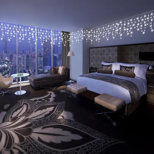 Vista 6 de Luces de carámbano para exteriores, 33 pies, 400 luces LED de Navidad para exteriores con 8 modos, 75 gotas, tira de luces impermeables