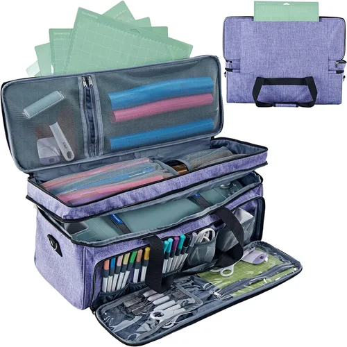 Vista 9 de NICOGENA Estuche de transporte de doble capa con bolsillo para tapete para Cricut Maker 4, Explore 4, múltiples compartimentos frontales grandes