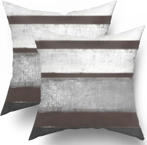 Vista 10 de Fundas de almohada Aqua 16x16 Set de 2 Verde Claro Gris Moderno Arte Abstracto Rayado Cojines Decorativos de Granja Algodón Cuadrado Fundas