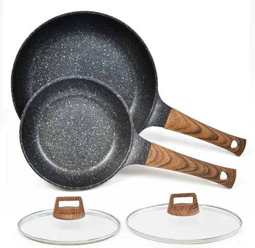 Vista 7 de Sartén antiadherente con tapa, sartén de aluminio antiadherente de 10 pulgadas con revestimiento de granito de aluminio, sartenes pequeñas